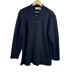 VTG Preview Collection Cardigan sz Large Black 100% Merino Wool money classic‎